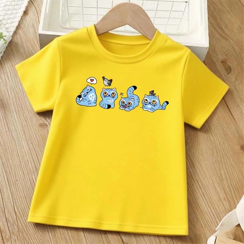 Blue Tiger Printed Children T-shirt Summer Girls Casual Loose Kawaii O-Neck Short Sleeve Colorful Tops Children Clothing