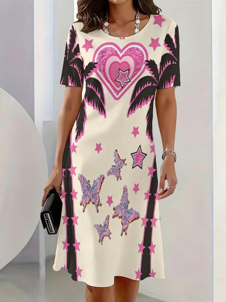 New Summer Mid-length Dress 3D Printed Design Casual for Outings and Parties