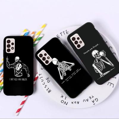 Coo Schädel und Text Handyhülle für Samsung A91 A81 A73 A72 A71 A30S A20 A12 A13 A52 A53 4G 5G Weiche Schwarze Handyhülle