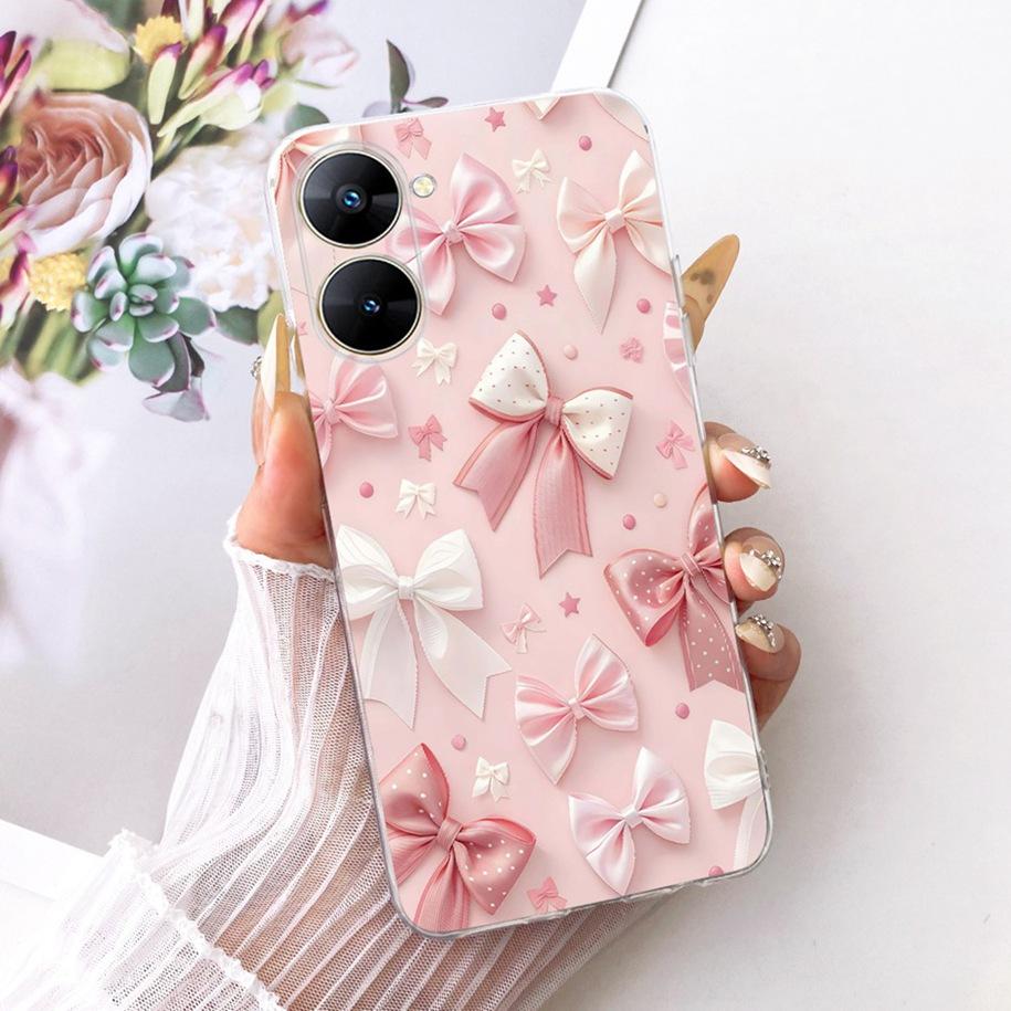 For Realme V30 Case RMX3619 Fashion Flower Bowknot Soft Silicone Back Cover For Realme V30T RMX3618 Fundas RealmeV30 Phone Shell