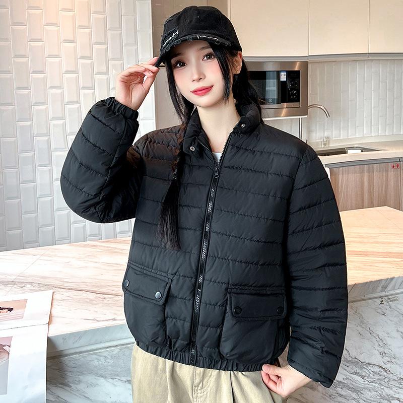 

Осенне-зимняя женская легкая хлопковая одежда на пуху, короткая, приталенного силуэта, однотонная, с простым темпераментом, для поездок на работу, теплая куртка L чёрный
