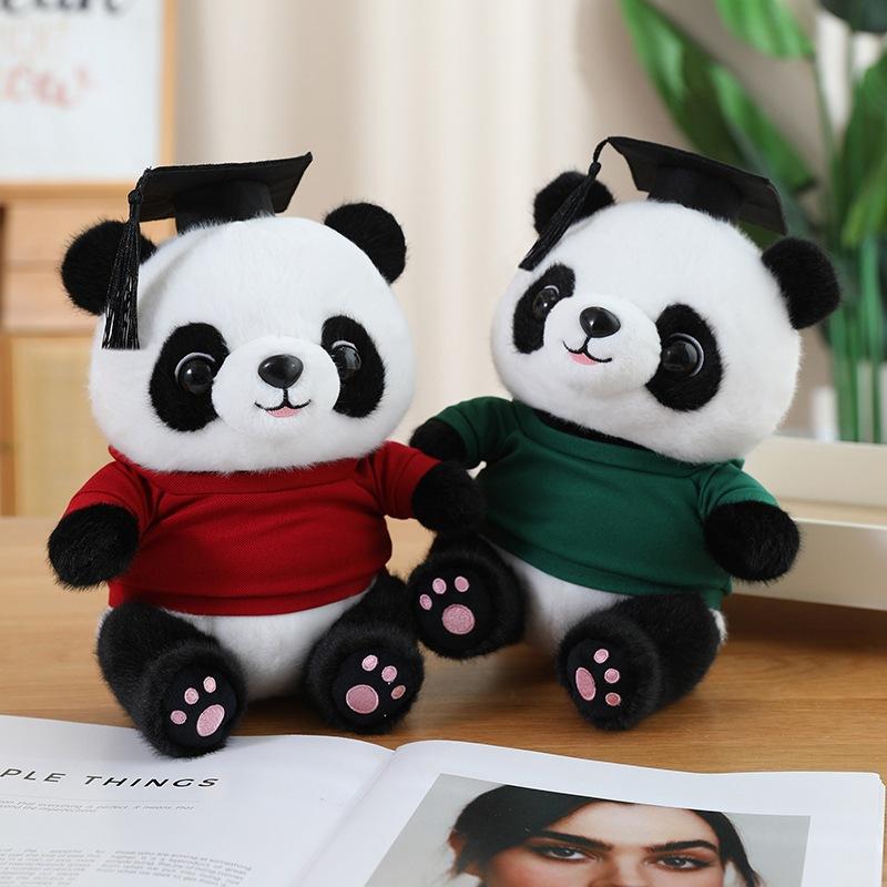 Cute Doctor Black and White Panda Doll Plush Toy Bachelor Panda Doll Student Graduation Season Memorial Ragdoll