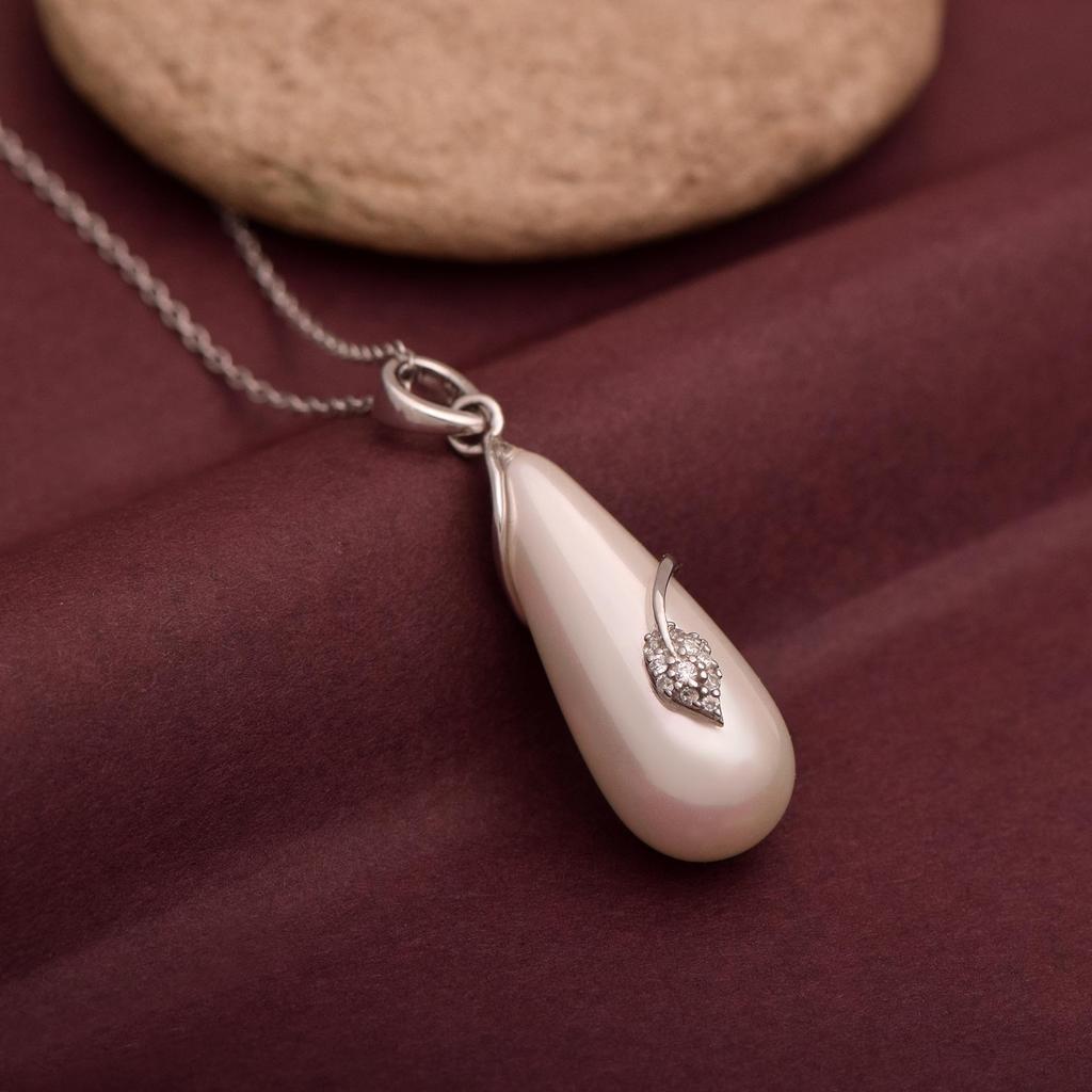 0.92 Ct Fancy Shape Freshwater Pearl Gemstone 925 Sterling Silver Tear Drop Women Bridal Pendant Necklace