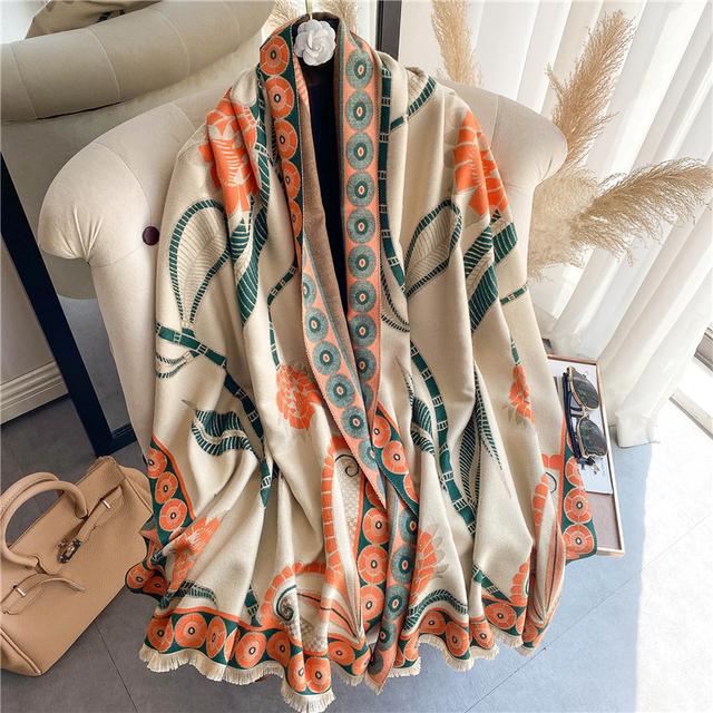 Luxusní kašmírový šátek Zimní Dámské Šály Pašmína Teplá Deka Zábaly Dámská šátek Foulard Bandana Značka Silný potisk šátky