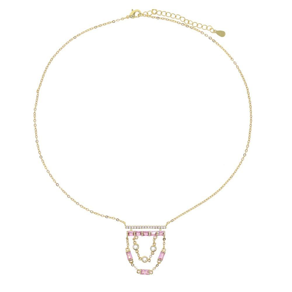 Micro Pave Charm Tassel Necklace Bling Geometric Pendant Necklace Chain Pendant Necklace  For Women