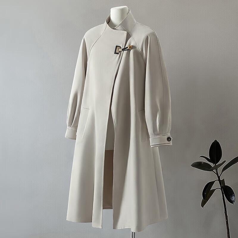 Silbaish Women s Lapel Mid-Length Trench Coat M