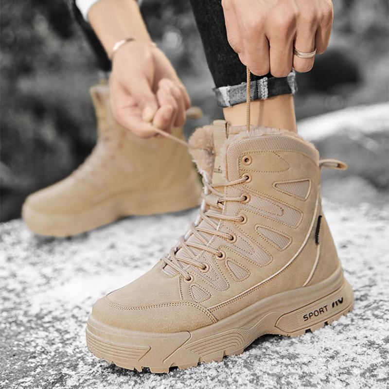 Outdoor Men's Lace Up Snow Boots Workwear Design Fleece Lined Thickened Cold Resistant 40℃ Below Shearling Lined Winter Footwear