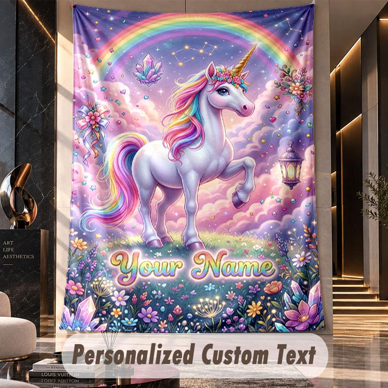 Unicorn (275) Theme Custom Tapestry Personalized Custom Name Text Wall Hanging Tapestry Home Decor Background Cloth