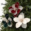 Weihnachts-Magnolien-Verzierungen Glitzerblume, Samt-Künstblumen-Stecker für Weihnachtsbaum, Kunst-Schmuck und Vase, Stiel-Feiertagsparty-Dekoration