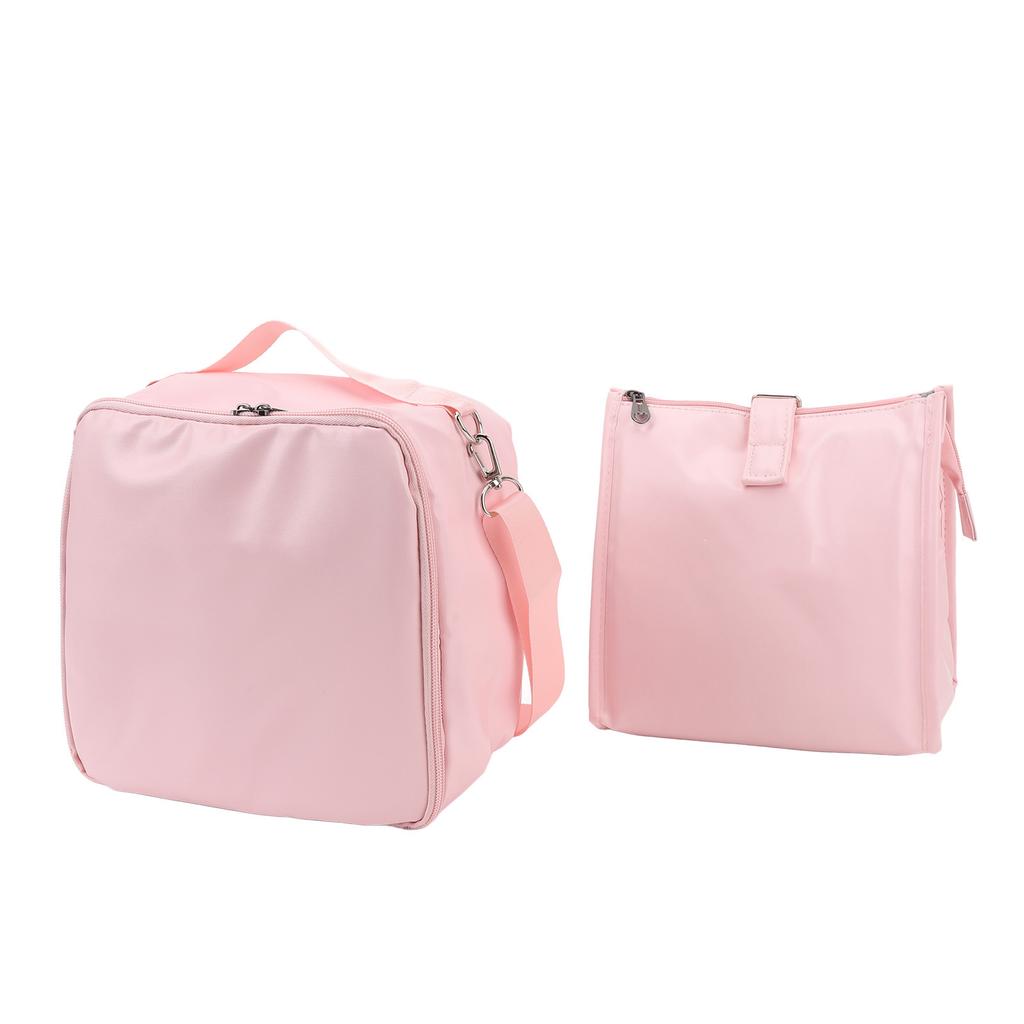 2 Pieces Insulated Lunch Bags PU PVC Waterproof Reusable Leakproof Large Capacity Lunch Handbag with Shoudler Strap Pink
