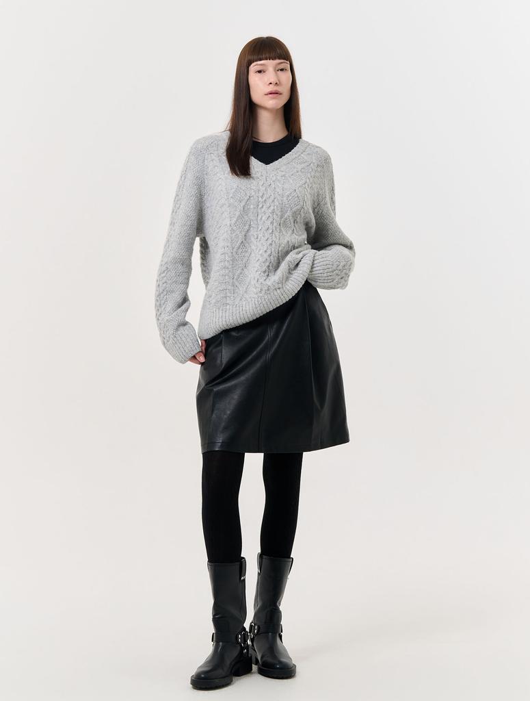GENERALIDEA Leather Pintuck Midi Skirt [Black] / Wbd4L13513