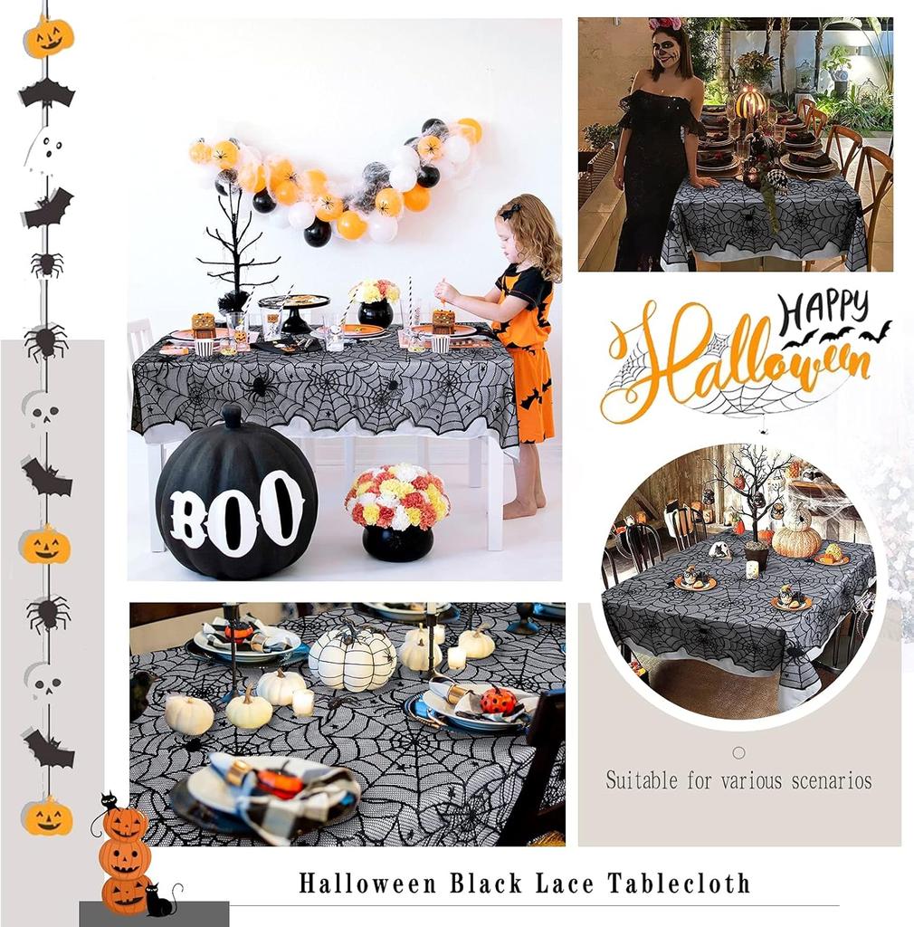 Halloween Black Lace Tablecloth Spider Cobweb Cover LuoluoHouse Elegant Horror Masquerade Party Scary Movie Night Table Decor