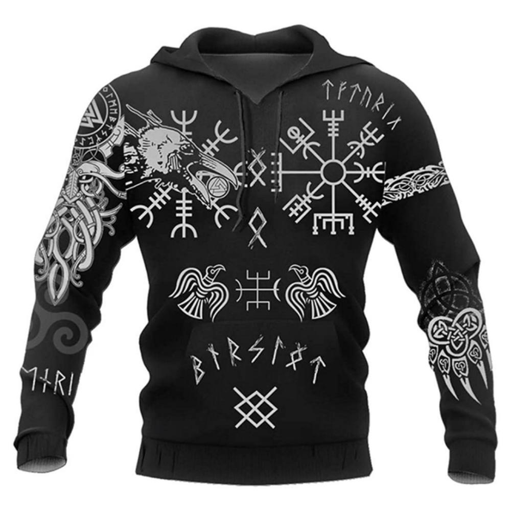 Nordic Pirates Print Men's Hoodies Hip Hop Trend Harajuku Vintage Clothes Oversized Hoodie Autumn and Winter Casual Sweatshirts