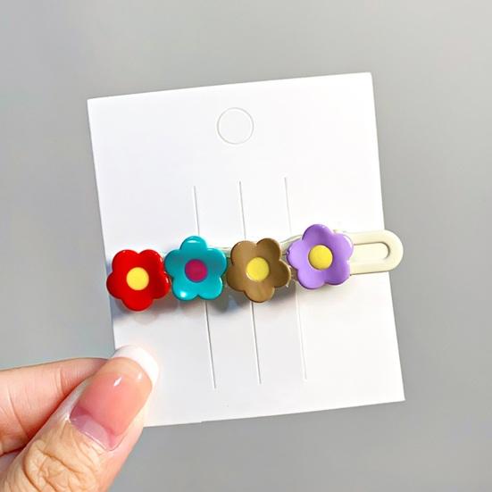 1/4Pcs Girl Hairpins Colorful Flower Decor Hair Clips Side Bang Hair Pins Plastic Material Hair Accessories