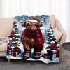 Cozy Highland Cow Christmas Throw Blanket - Soft Flannel, Reversible, Perfect for Bed, Sofa, Camping & Travel - Machine Washable