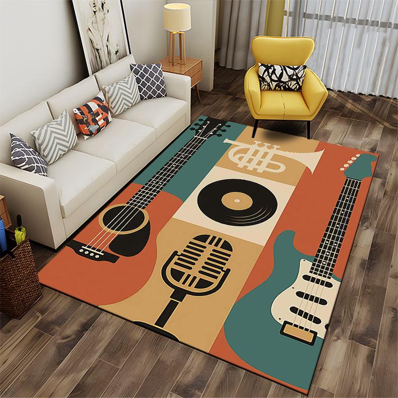 Retro Music Instruments Pattern suitable as a non-slip mat for the living room or bedroom sofa