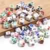 20pcs 8mm Flower Patterns Square Ceramic Beads Big Hole Porcelain Loose Beads For Jewelry Making DIY Bracelets Necklace Findings