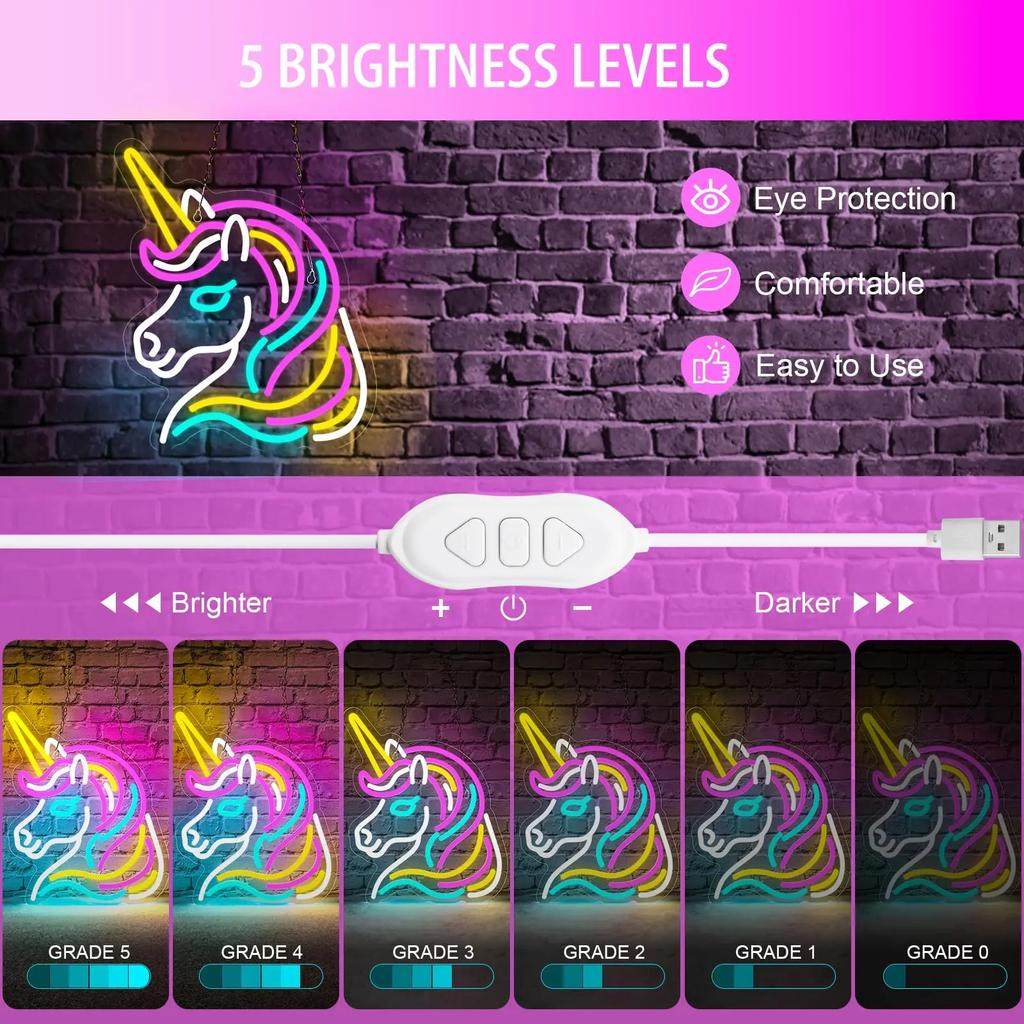 Unicorn Neon Sign for Wall Decor, Dimmable Colorful Unicorn Neon Lights for Girls Room, Unicorn Led Signs for Bedroom Kids Room