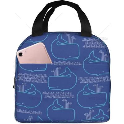 Cute Whale Lunch Bags for Women Men Boys Girls, Animal Fish Reusable Lunch Box with Pocket Handbag for Picnic Travel School