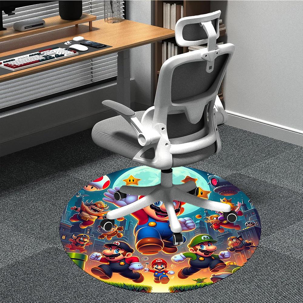 

1pc Mario Bros Adventure Office Round Area Rug, Indoor Mat Suitable For Office, Under Office Chairs Bedroom Living Room Home Decor, Room Deco191 80cm by 80cm