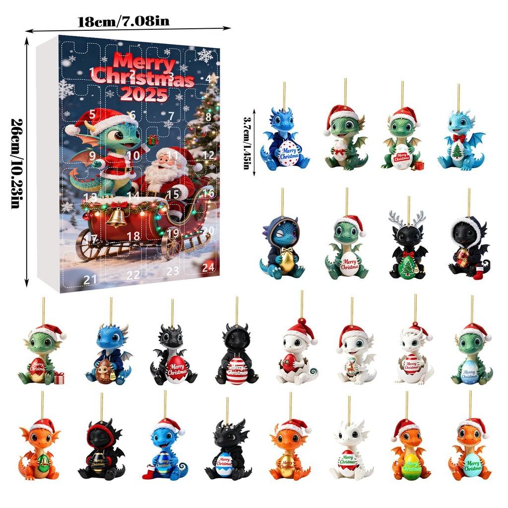 Christmas Countdown Advent Calendar With Cute Dragon Baby Ornaments For Holiday Decor