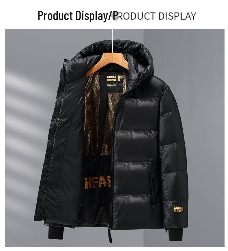 Black Gold Hooded Men's Goose Down Jacket - Thickened, Warm, Cold-Proof Winter Coat