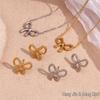 European-American Fashion: 18K Gold-Plated Stainless Steel Bow Necklace & Cute Stud Earrings for Women