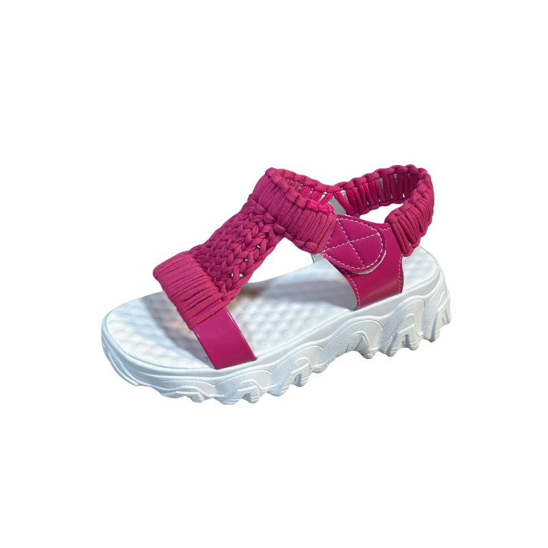 

Velcro knitted platform muffin heel sandals women s 2025 new fashion woven foot cover platform student sandals 40 рожевий червоний колір