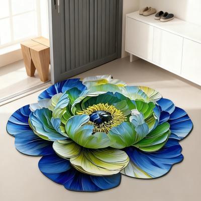 Fußmatte 3D Blumendesign Rutschfeste Punktgeprägte Rückseite Türvorleger Schnelltrocknend Saugfähig Badezimmer Eingangsmatte