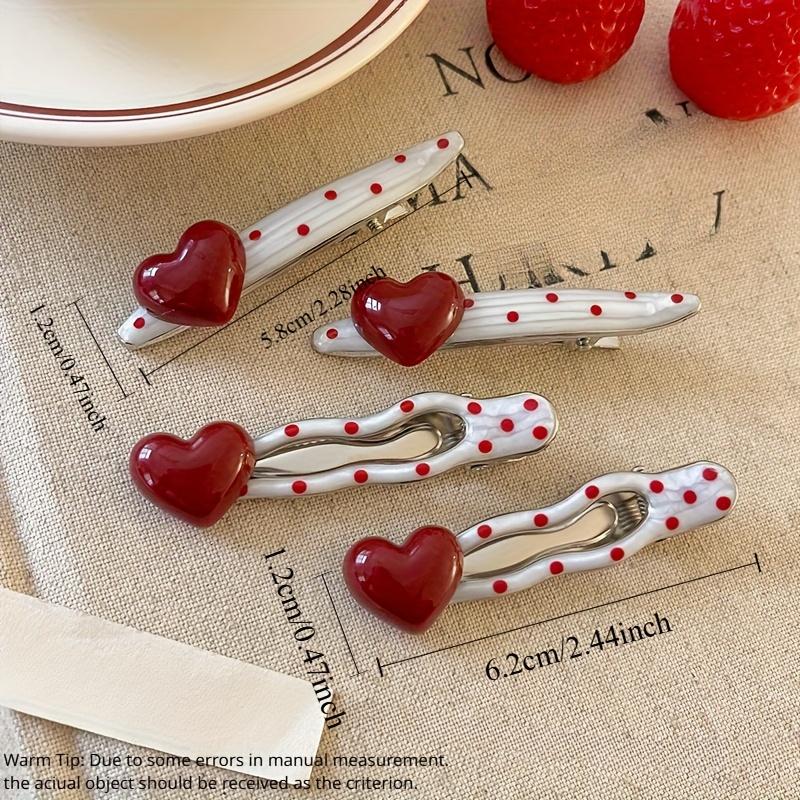 4pcs Retro Fashion Heart Polka Dot Hair Clips, Cute Duckbill Clip, Bangs Barrette, High-End Edge Clamps Versatile Accessories