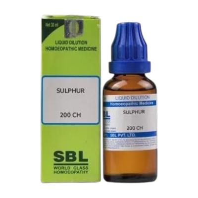 Sulphur 200 CH Homeopathic Liquid Dilution 30 Ml Amber Glass Bottle Dropper Herbal Preparation with Dropper Cap