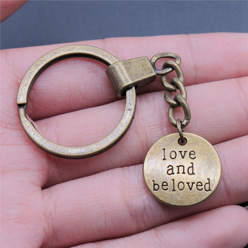 Encouragement Letter Om Yoga Tags Pendant Antique Bronze Metal Keychain with 30mm Ring for Family