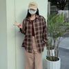 Women's Plaid Long Sleeve Korean Style Cardigan Shirt - Loose Retro Jacket for Spring and Autumn