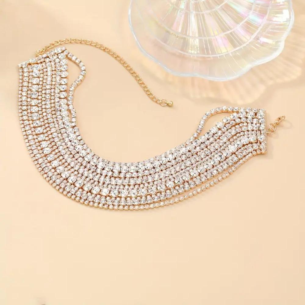 

Fashion Multilayers Rhinestone Necklaces Gift INS Style Crystal Women s Wedding One Size золотой