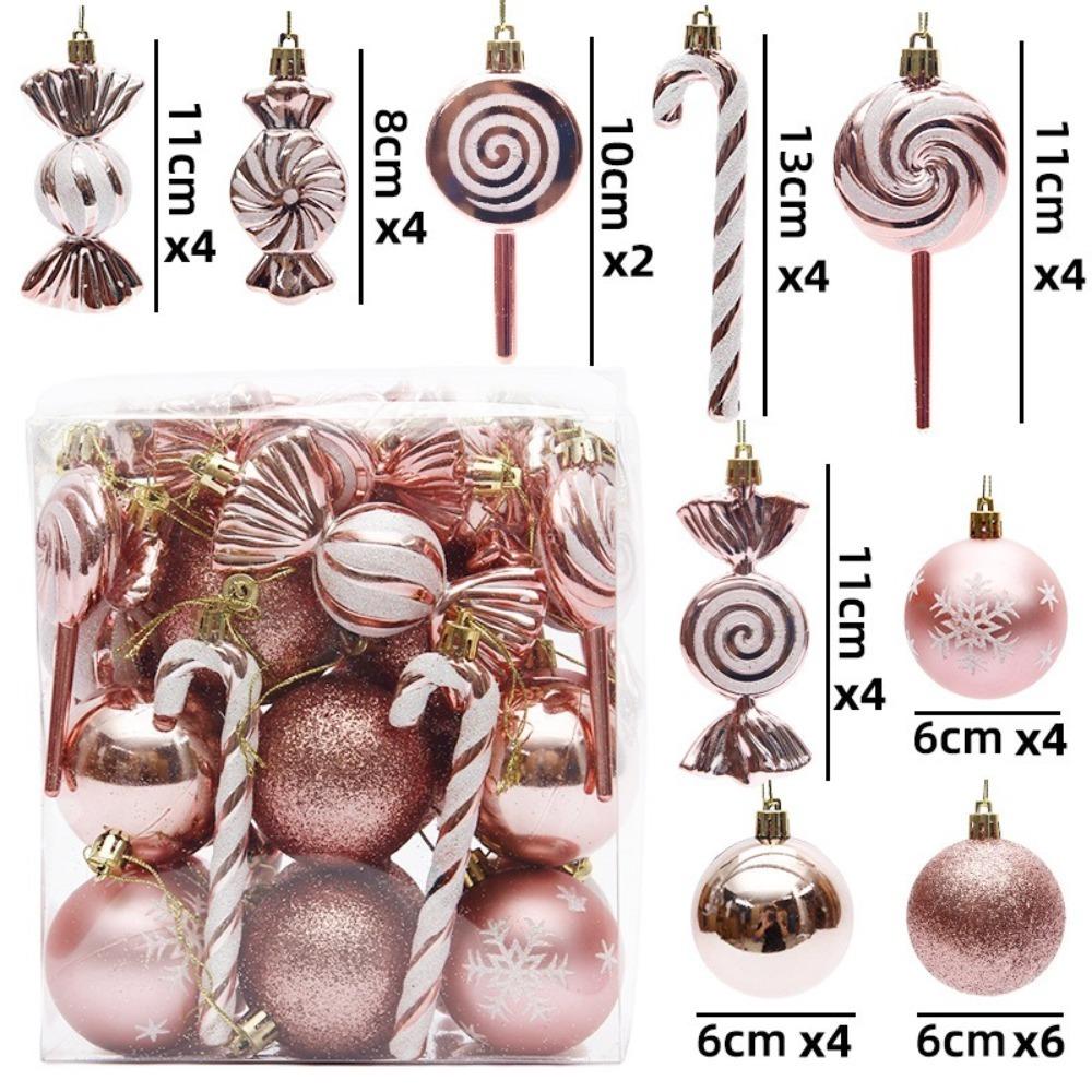 36PCS Electroplated Painted Christmas Tree Balls Ornaments Candy Cane Design Shatterproof Christmas Tree Party Decoration