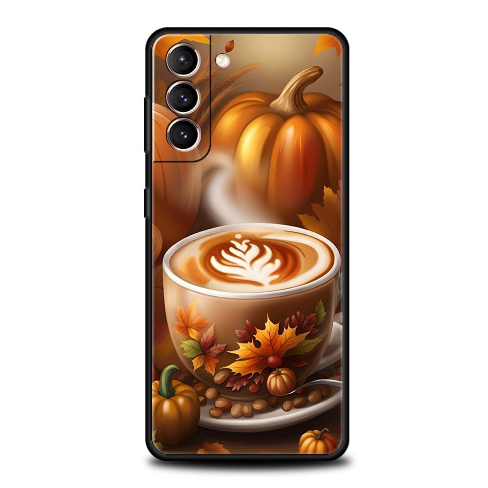 Pumpkin Autumn Leaves Coffee Phone Case for Samsung Galaxy S26 S25 S24 S23 S22 S20 S21 FE Ultra S25 Edge Plus 5G Soft TPU Cover