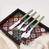 16 Pieces Color Handle Flatware Eating Utensils, Stainless Steel Tableware Rivet ABS Handle Design, Knives Forks Spoons for Home, Service for 4