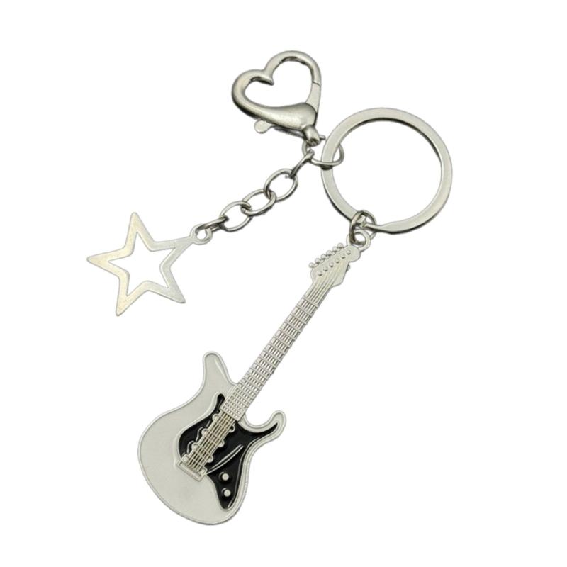 Fashion Star Guitar Keychain Pendant Simple Hanging Decorations Keyring Charm for Purse Bag Backpack Handbag