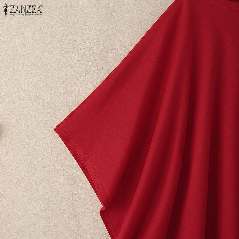 ZANZEA Women Casual Round Neck Batwing Sleeve Loose Cover Up Blouse