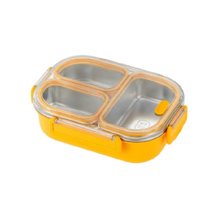 Lunch Bentos Container with Clear Lid, 800Ml Stainless Steel 3 Compartment Box for Meals, Snacks, and School