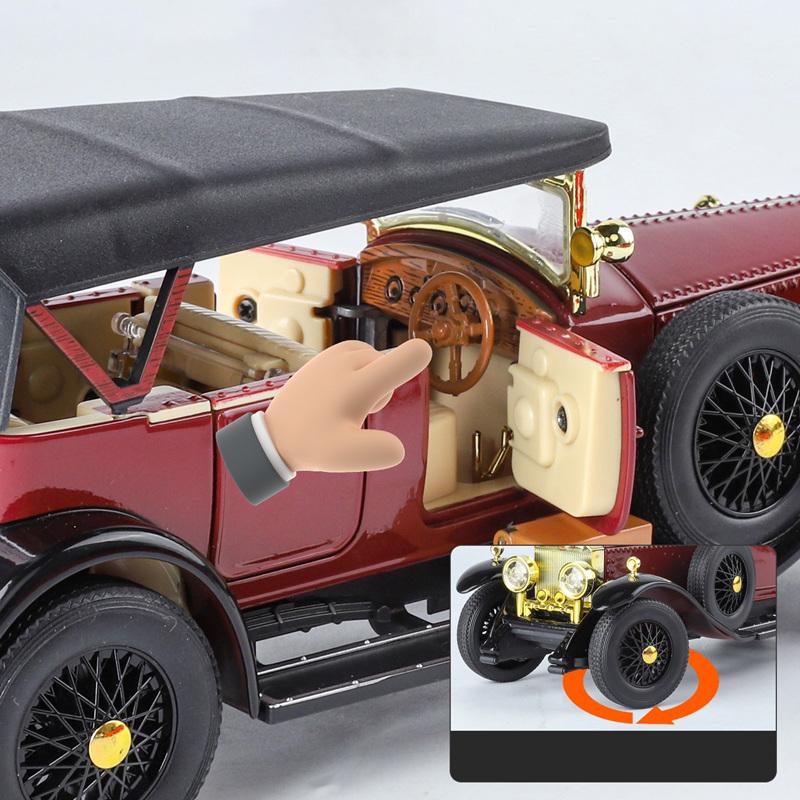 1/24 Rolls-Royce Phantom I Alloy Classic Luxy Car Model Diecast Metal Toy Retro Old Vehicles Car Model Sound and Light Kids Gift