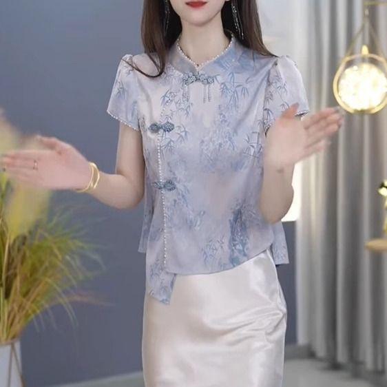 

6718 цветочный короткий рукав высококлассный темперамент новая летняя футболка топ высококлассный топ 3XL (138-75kg recommended)