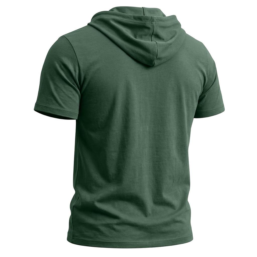 Men’s T-shirts Hooded Short Sleeves Cotton Shirts Fitness Tops Casual Street Punk Hip Hop Style Wear