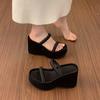 Fashion Summer Women Platform Wedges Heel Slippers Open Toe Thickness Slide Ladies Outdoor Beach Dress Sandalias Solid High Heel Shoes
