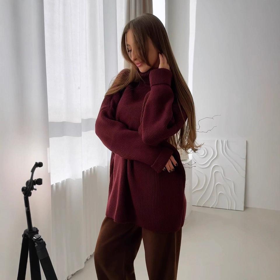 2025 Autumn Women's Casual Half-High Collar Loose Sweater
