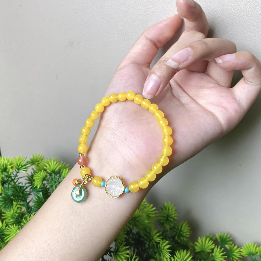 Natural Yellow Chalcedony Agate Bracelets - Chinese Style DIY Beaded Ornaments