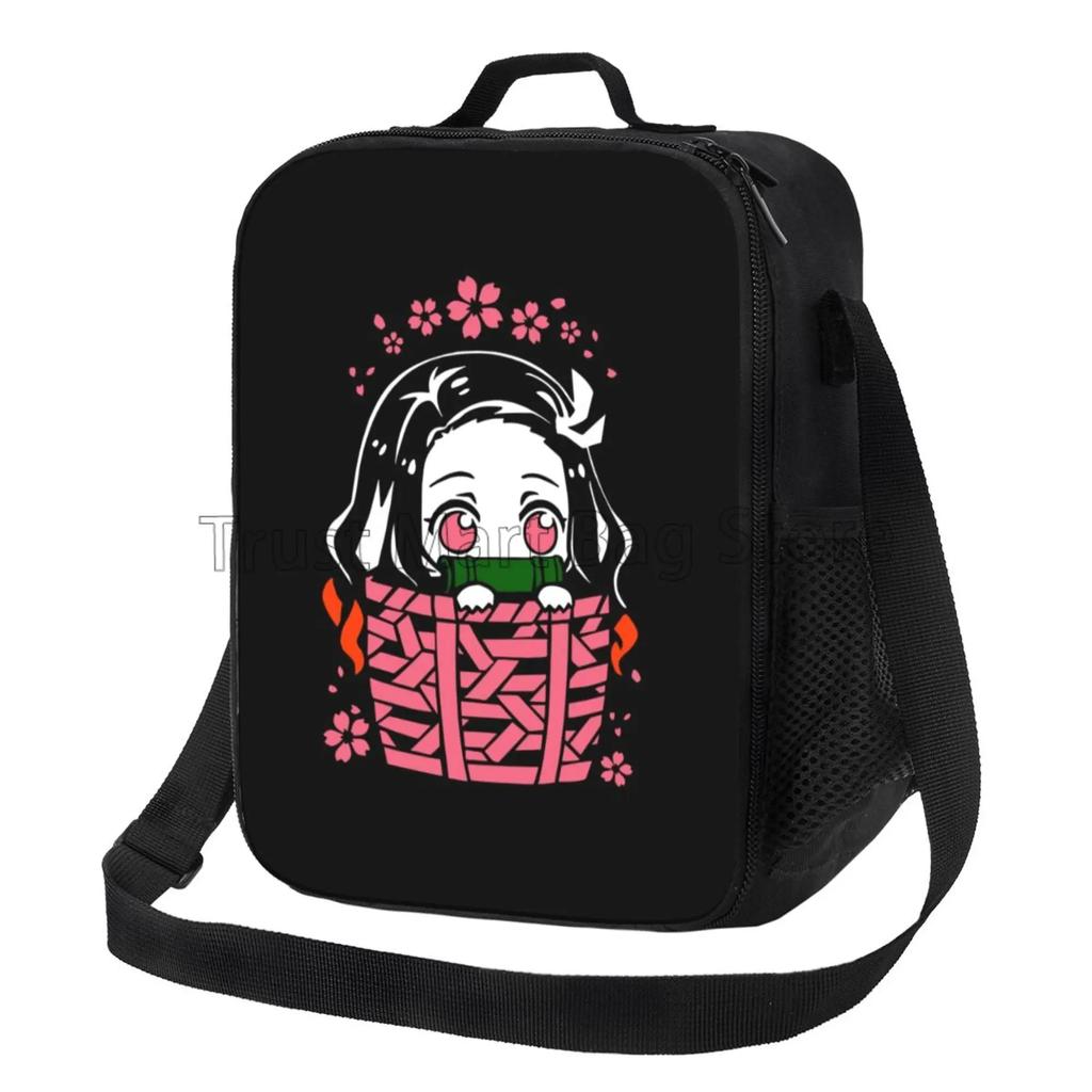 Anime Nezuko Isolierte Lunchbox Kühltasche Reise Tragbare Aufbewahrungstaschen Mädchen Wiederverwendbar Auslaufsicher Multifunktional Bento