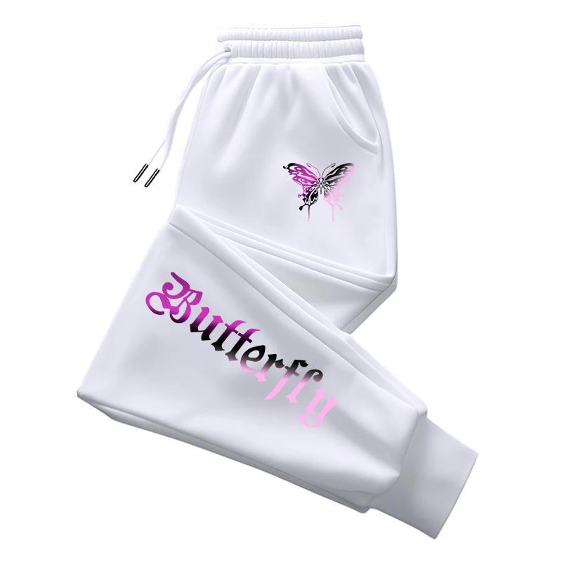 Autumn Women's Sweatpants Home Outdoor Casual Sport Jogger Pants Y2K Butterfly Letter Print Trousers Streetwear