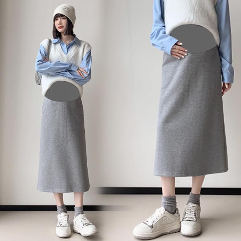 

Maternity Mid-Length Skirt with Belly Support - Spring & Autumn Style for Moms-to-Be L светло-серый