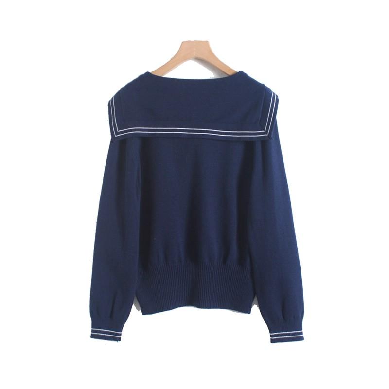 A New Loose-fitting, Versatile and Youthful Long-sleeved Sweater for Women with A Navy Neck Tie In The College Style for Autumn and Winter